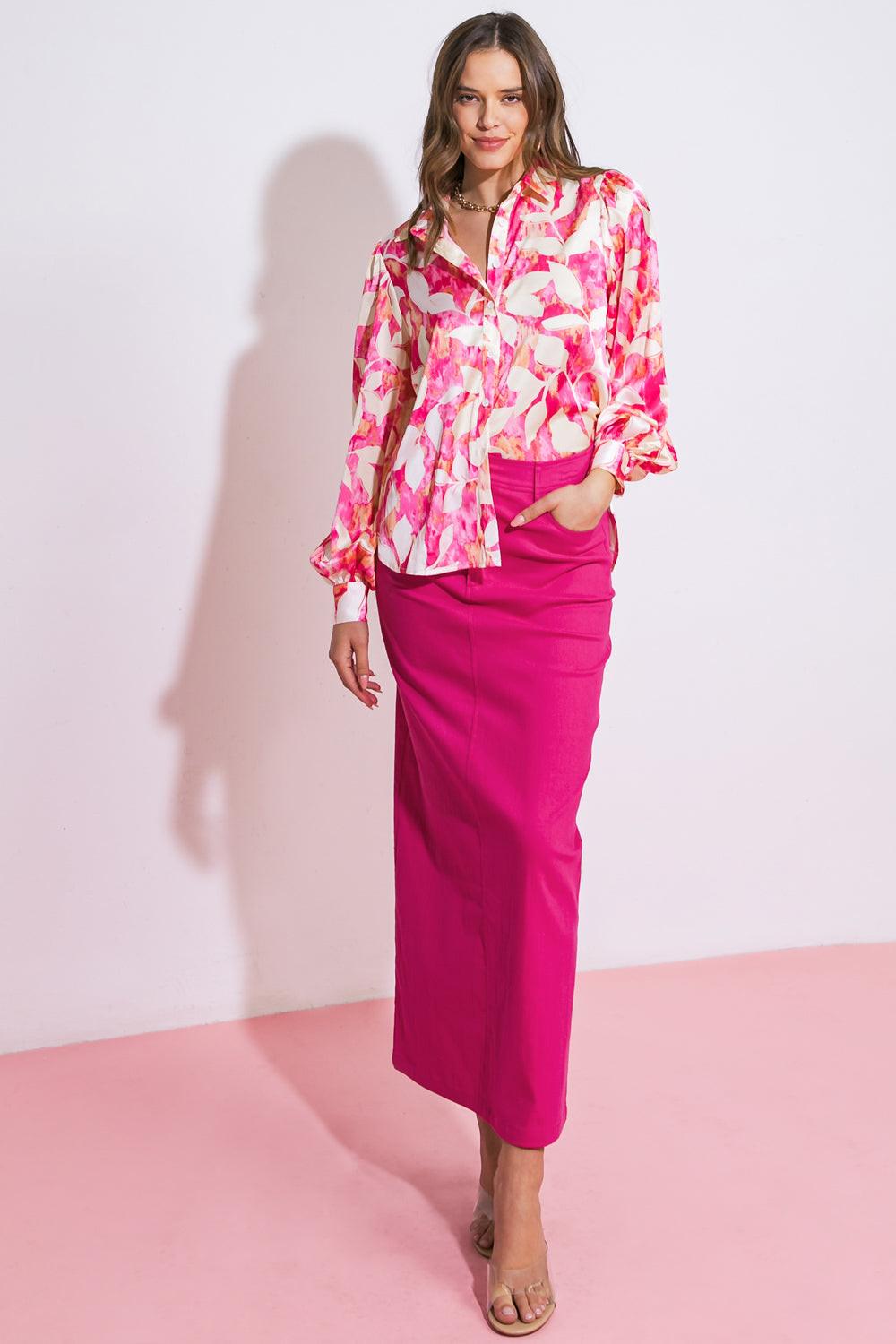 Flying Tomato COMING TO MY SENSES WOVEN TOP, detailed view of the neckline, showcasing its refined finish.