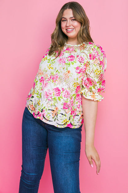 BLISS ME FLORAL WOVEN LACE TOP