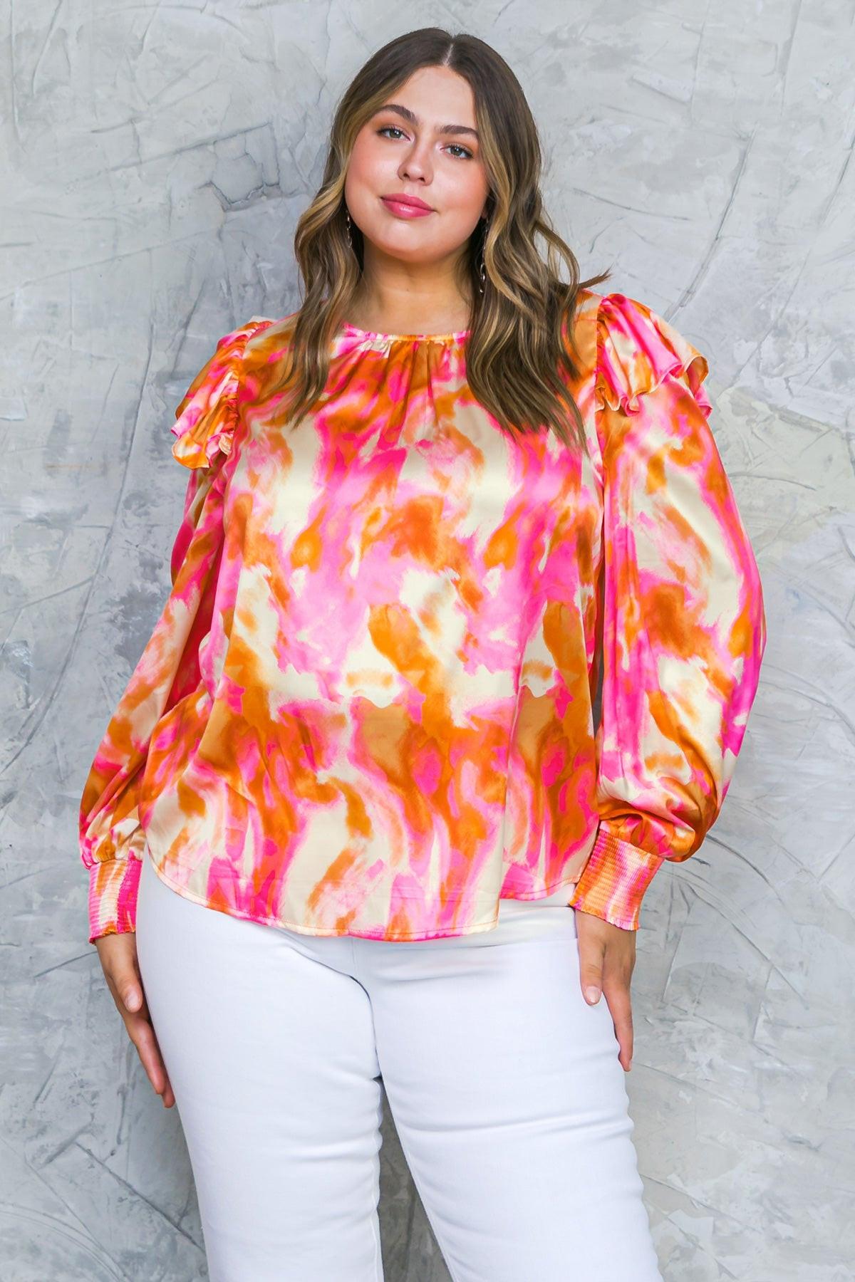 Intricate woven fabric of the Flying Tomato FEELING SPICE WOVEN TOP, revealing its quality craftsmanship and earthy hues.