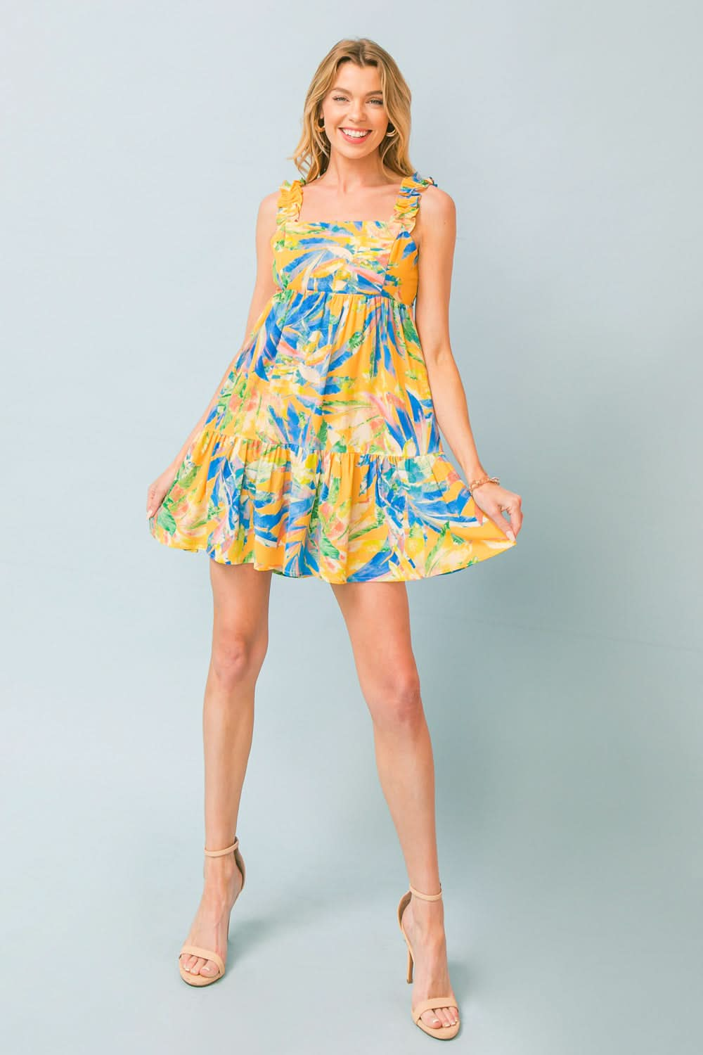 RADIANT RUFFLES WOVEN MINI DRESS