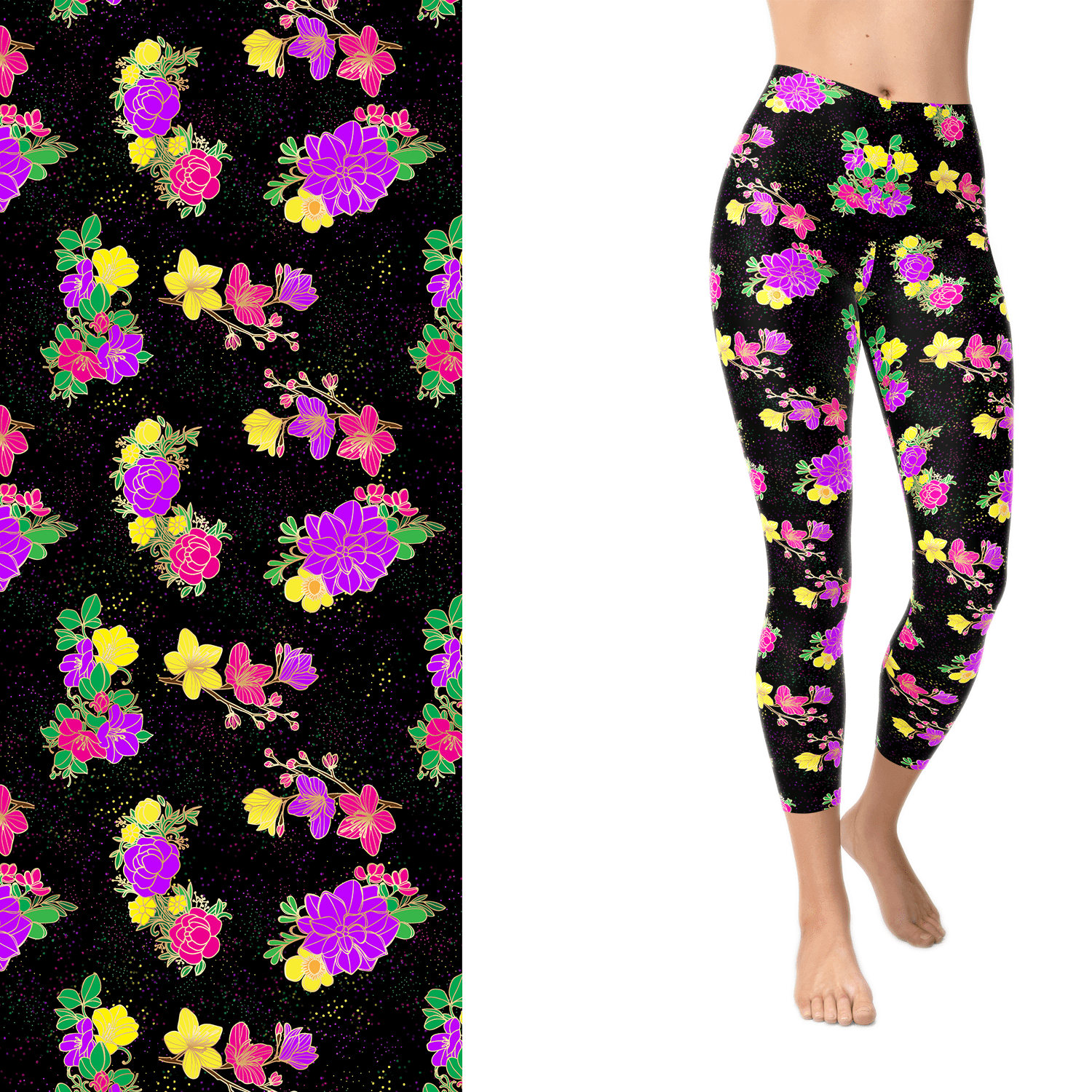 Neon Painted Flowers Full Length leggings with Pockets MM