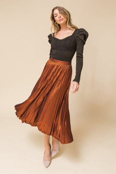 NEW ATTRACTION PLEATED MIDI SKIRT