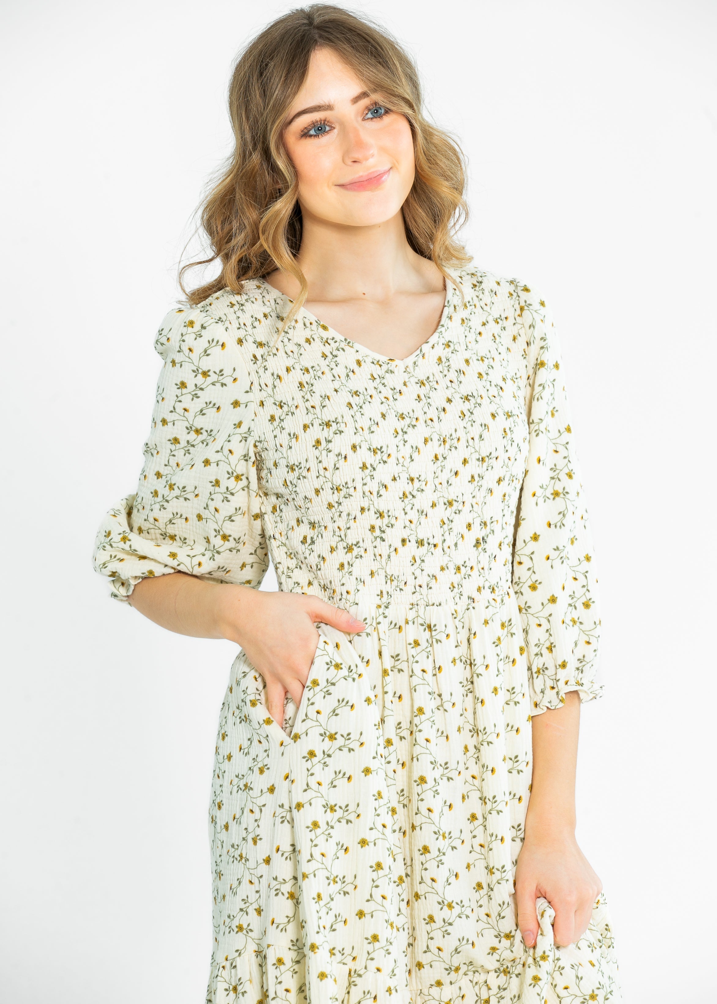 Flora Smocked Midi Dress Inherit Co.