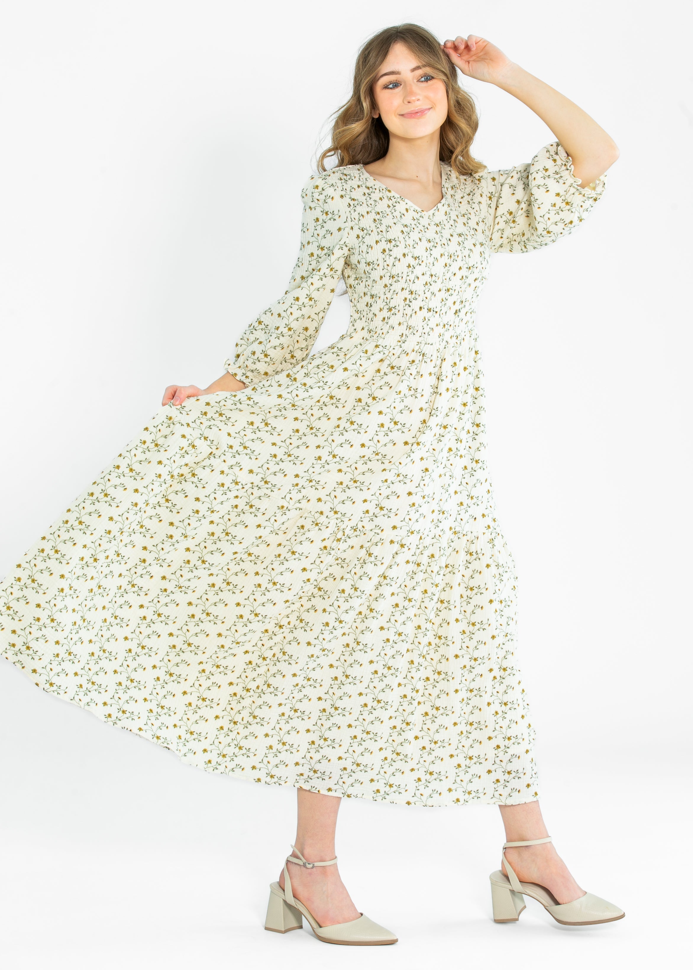 Flora Smocked Midi Dress Inherit Co.