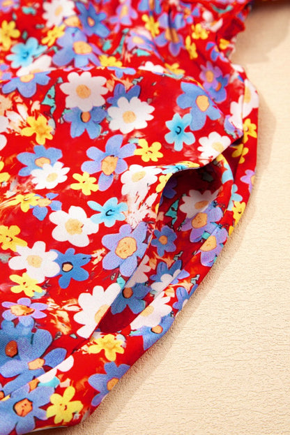 Floral Fantasy Plus Size Shift Dress with Short Ruffle Sleeves - Love Salve