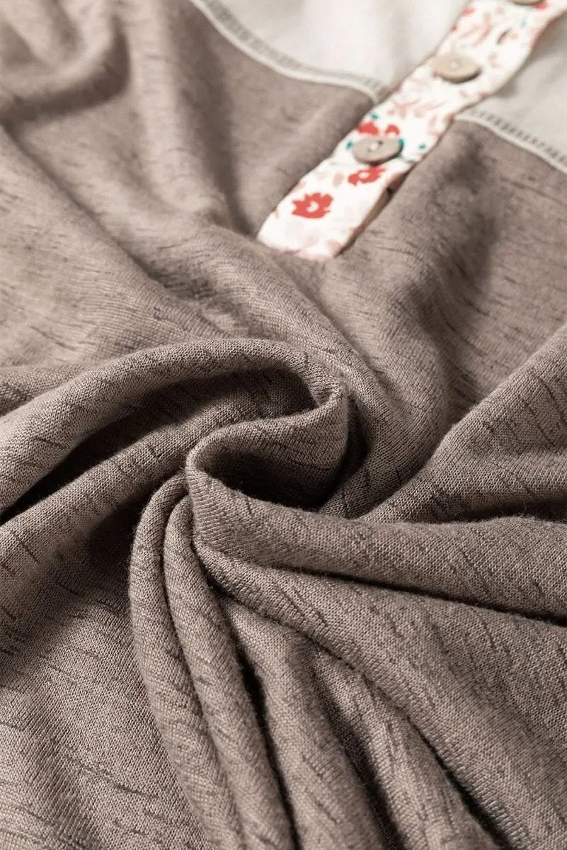 Floral Half Button Long Sleeve T-Shirt - Love Salve 