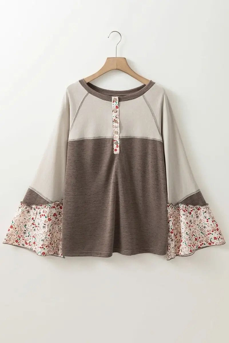 Floral Half Button Long Sleeve T-Shirt - Love Salve 