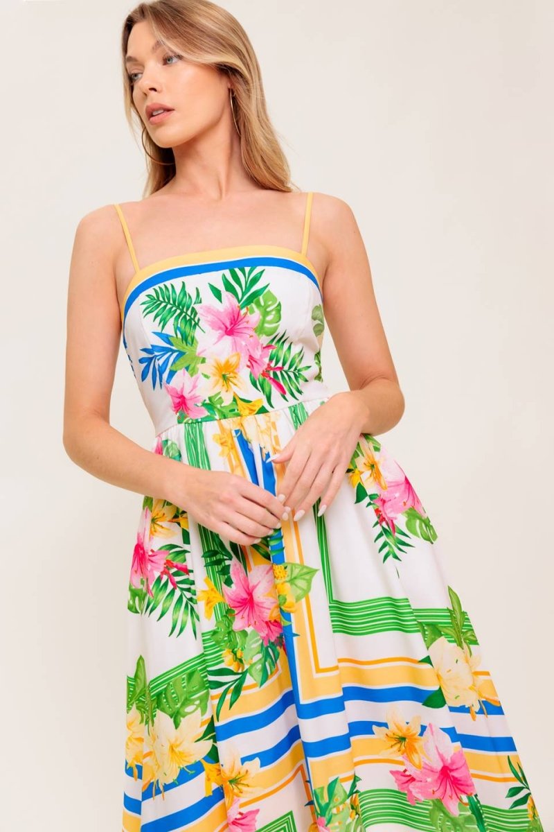 FLORAL HARMONY WOVEN MIDI DRESS - Love Salve