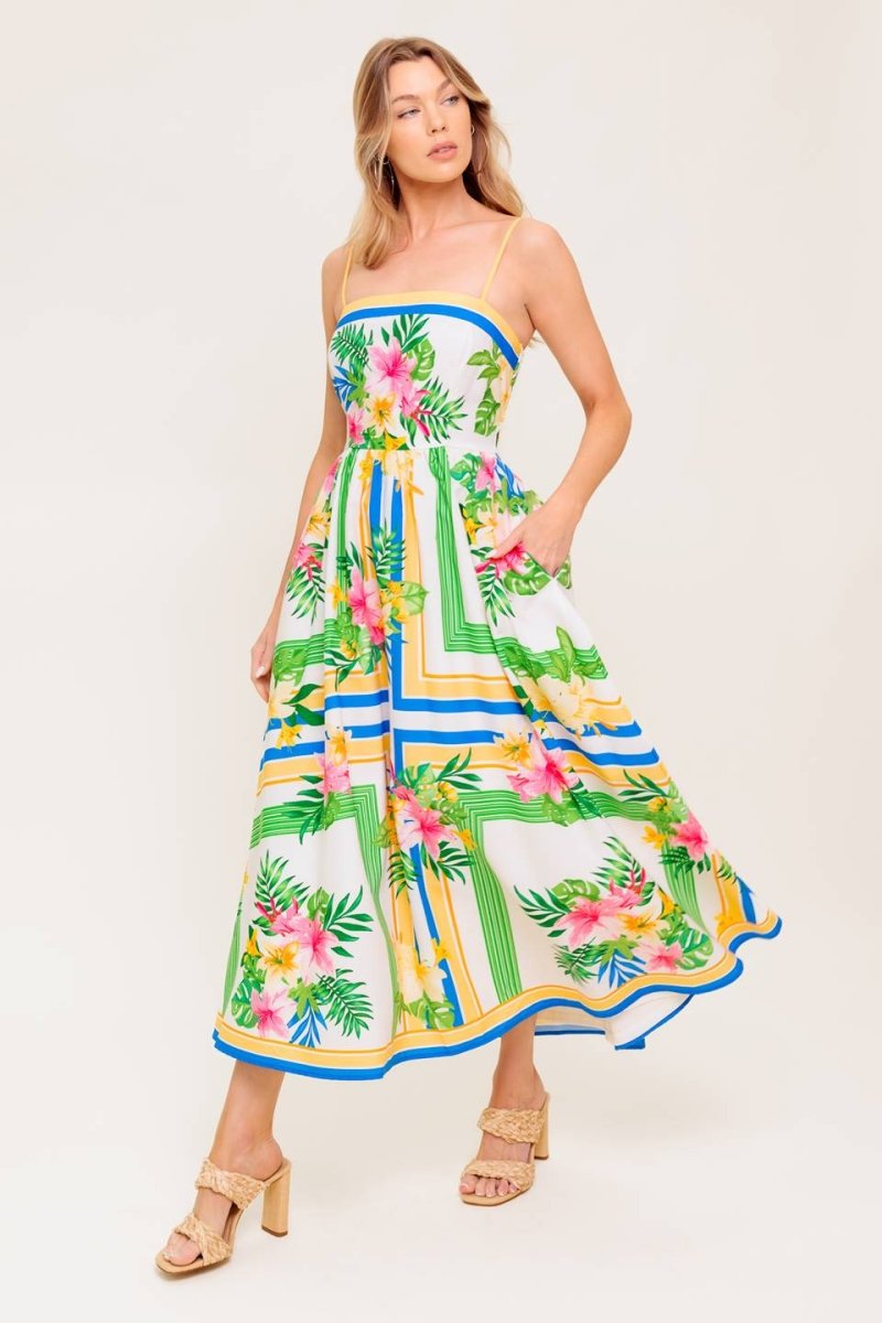FLORAL HARMONY WOVEN MIDI DRESS - Love Salve