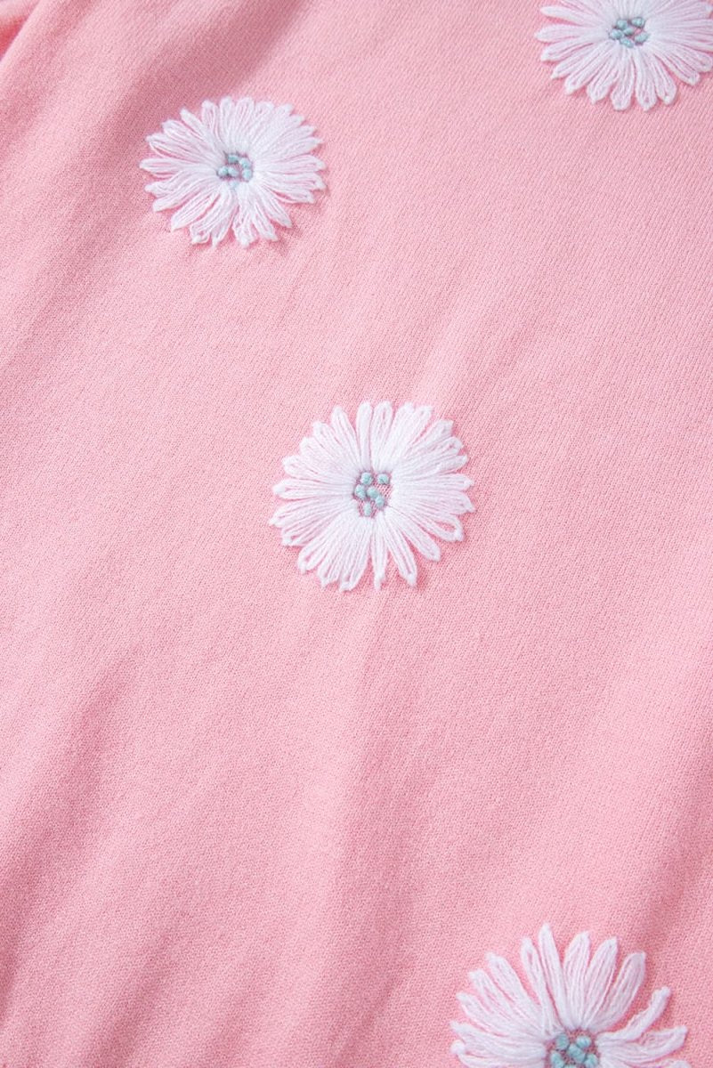 Floral Knit Short Sleeve Top in Charming Pink - Love Salve 