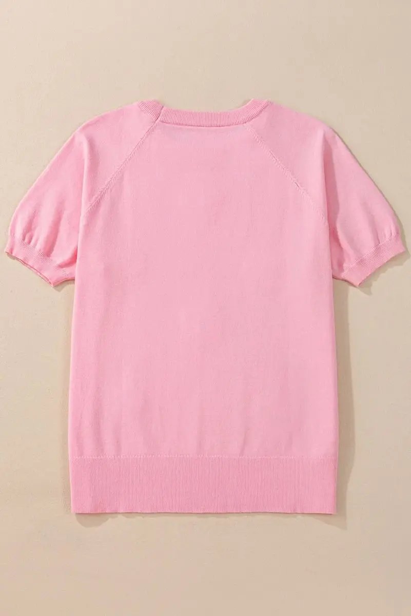 Floral Knit Short Sleeve Top in Charming Pink - Love Salve 