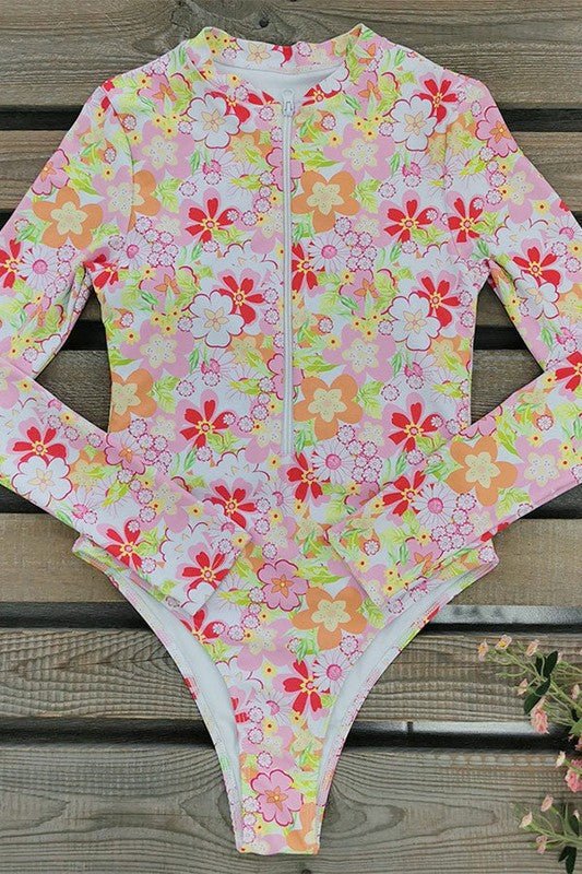 Floral Print One Piece Long Sleeve UPF50 Swimsuit for Women - Love Salve 