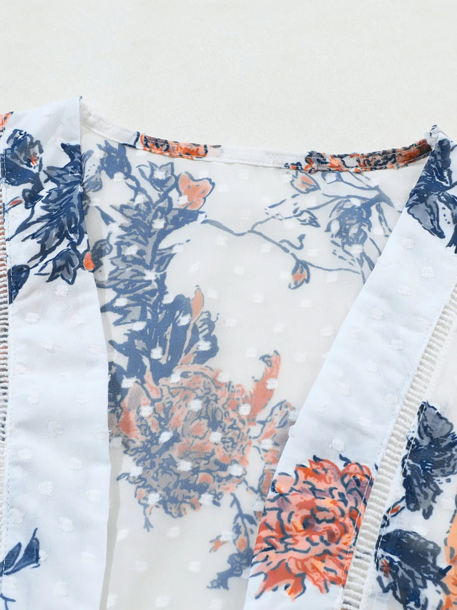 Floral Print Open Front Cover Up - Love Salve