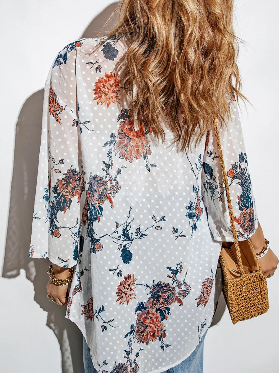 Floral Print Open Front Cover Up - Love Salve