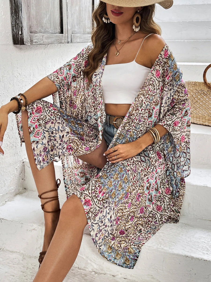 Floral Print Open Front Cover Up - Love Salve