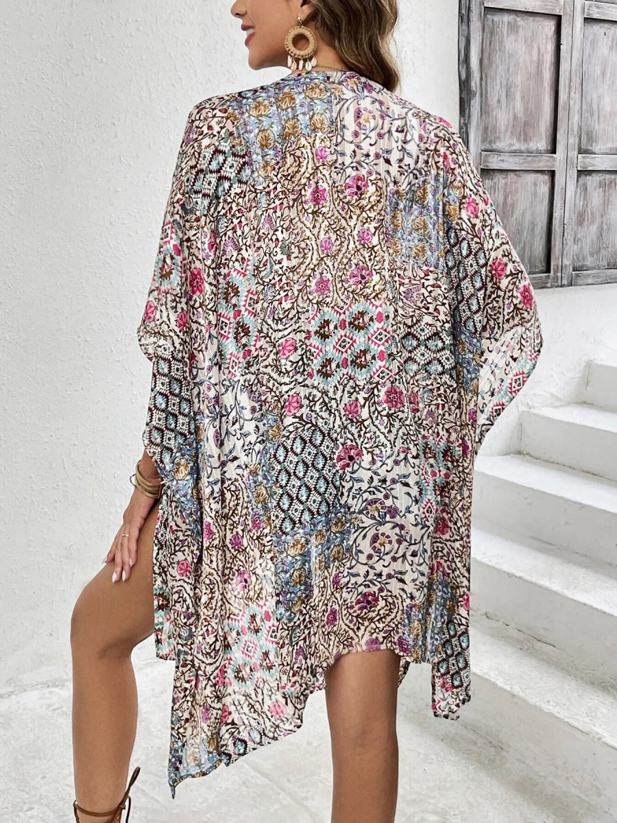 Floral Print Open Front Cover Up - Love Salve