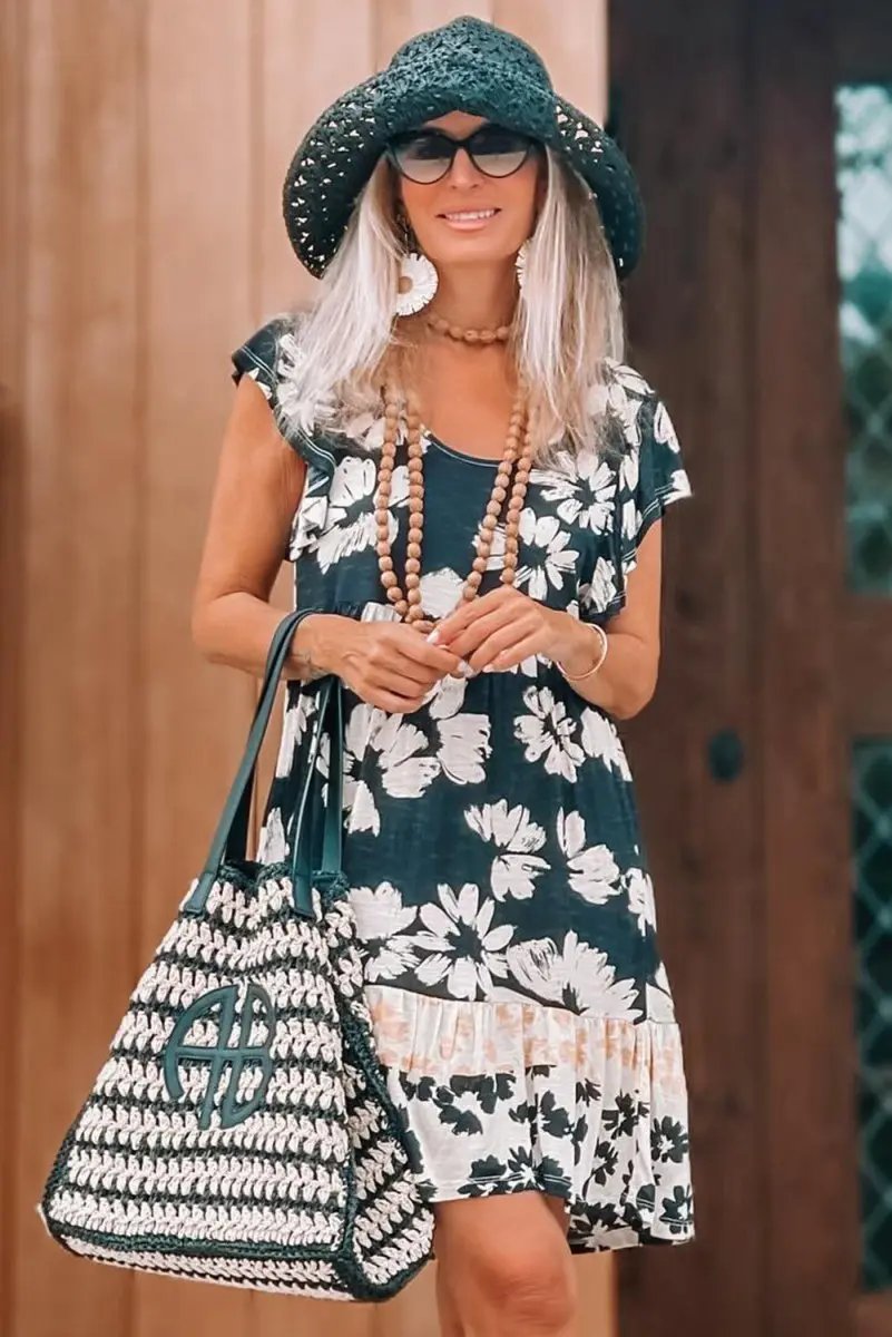 Floral Print Ruffle Sleeve Empire Waist Mini Dress for Women - Love Salve 