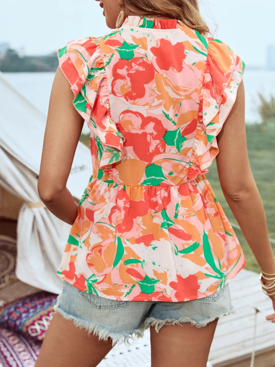 Floral Ruffle Cap Sleeve Blouse - Love Salve