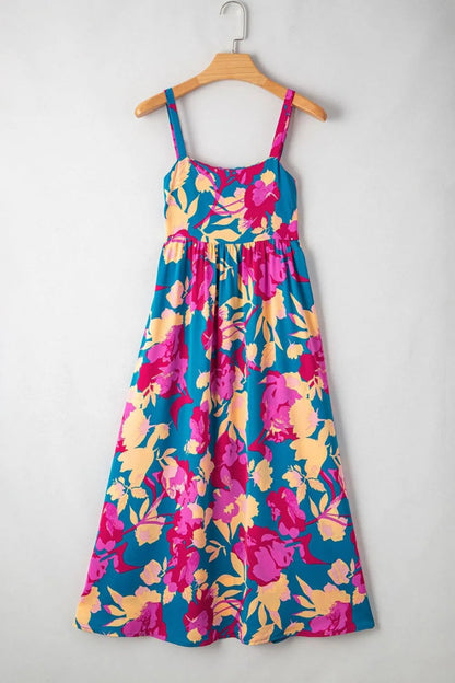 Floral Square Neck Cami Dress with Pockets for Women - Love Salve 