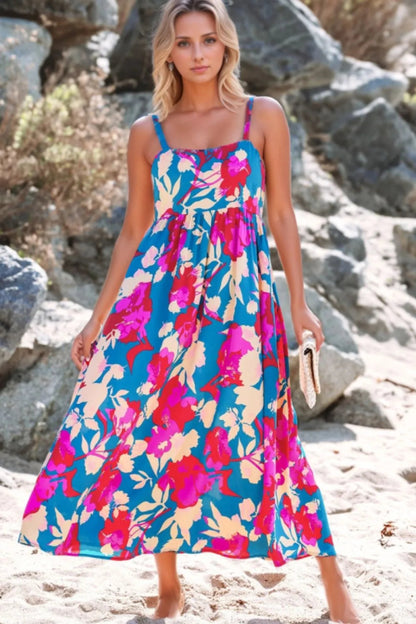 Floral Square Neck Cami Dress with Pockets for Women - Love Salve 