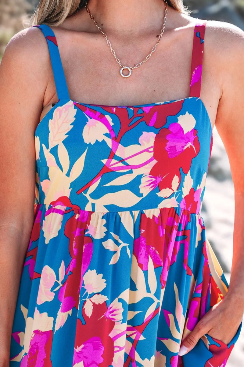 Floral Square Neck Cami Dress with Pockets for Women - Love Salve 