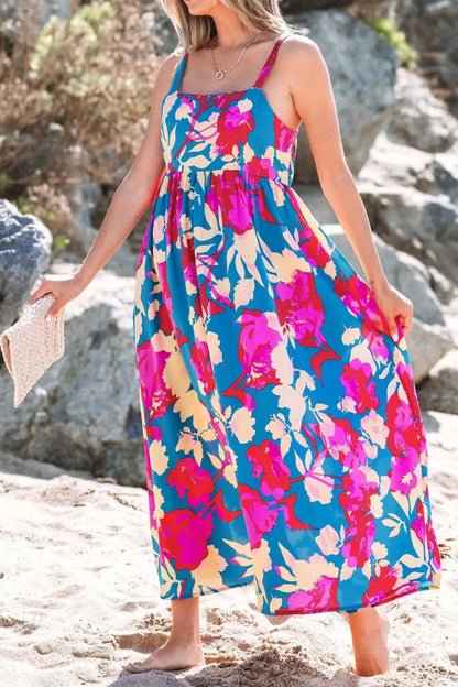 Floral Square Neck Cami Dress with Pockets for Women - Love Salve 