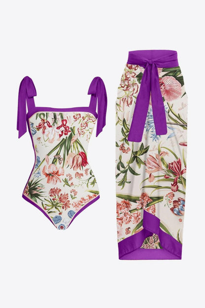 Floral Tie Shoulder Two-Piece Swim Set - Love Salve