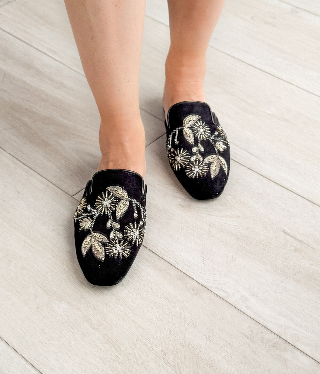 Floral Island Embroidered Flats in Black for Women Chic Naughty Monkey
