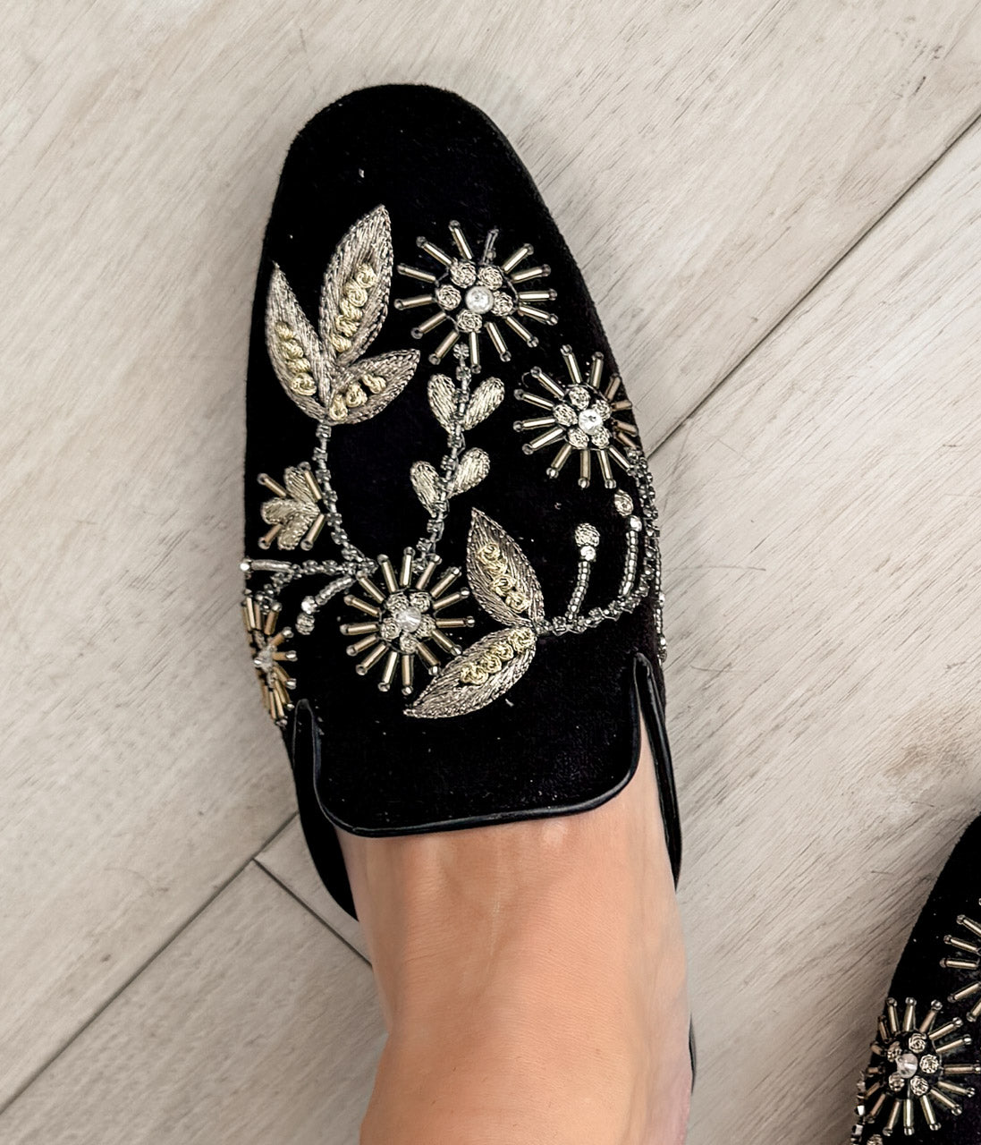 Floral Island Embroidered Flats in Black for Women Chic Naughty Monkey