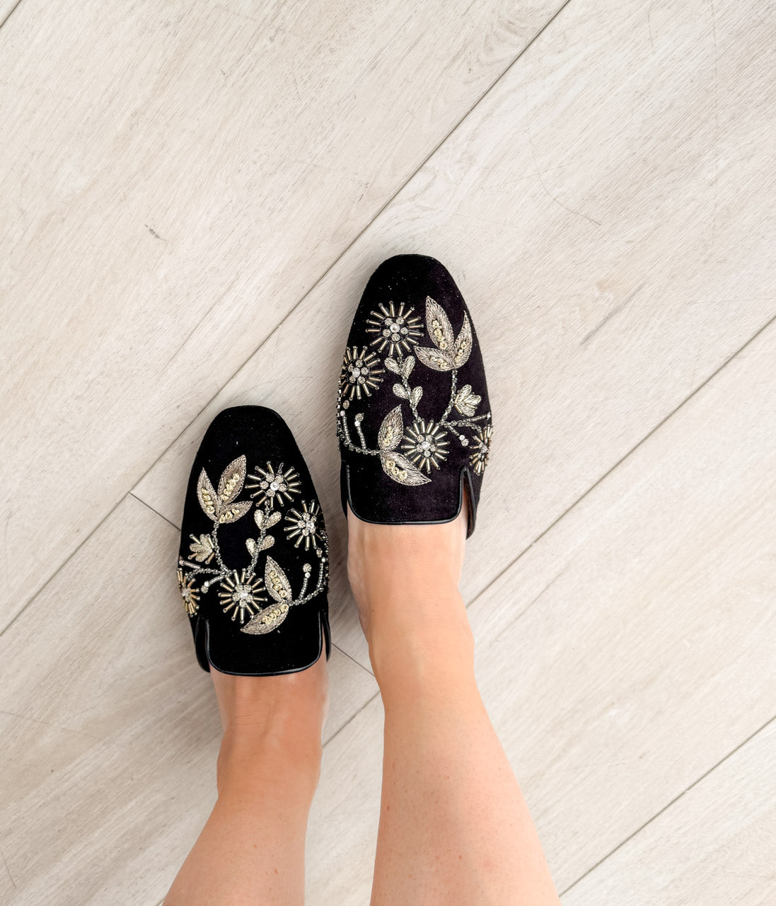 Floral Island Embroidered Flats in Black for Women Chic Naughty Monkey