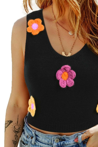 Flower Scoop Neck Knit Vest - Love Salve