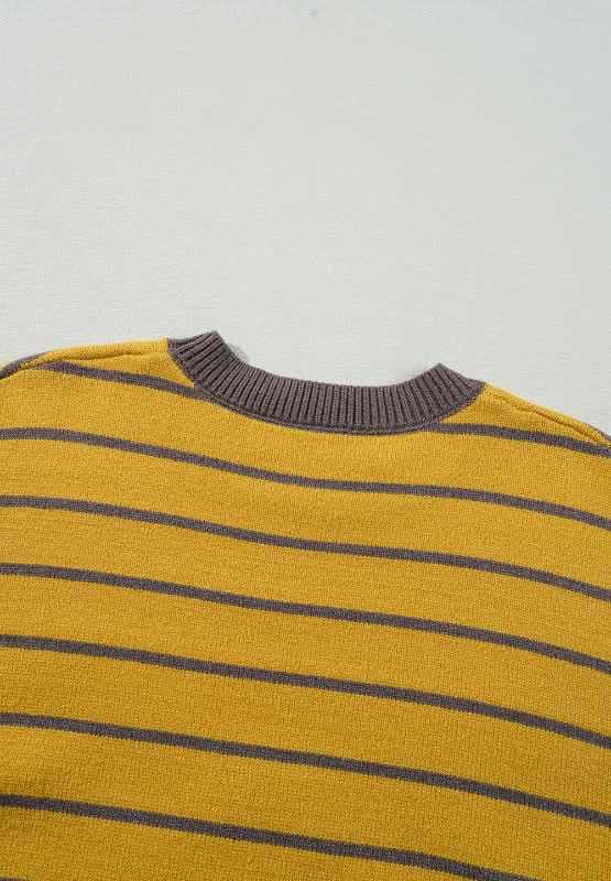 Flower Stripe Round Neck Long Sleeve Sweater - Love Salve 