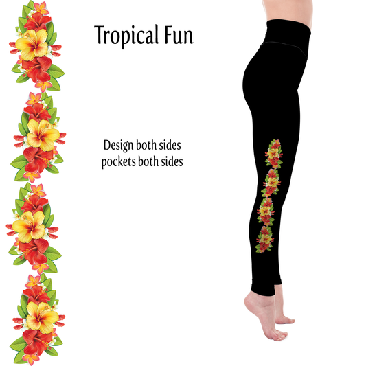 Tropical Floral Fun Handmade Leggings with Pockets MM