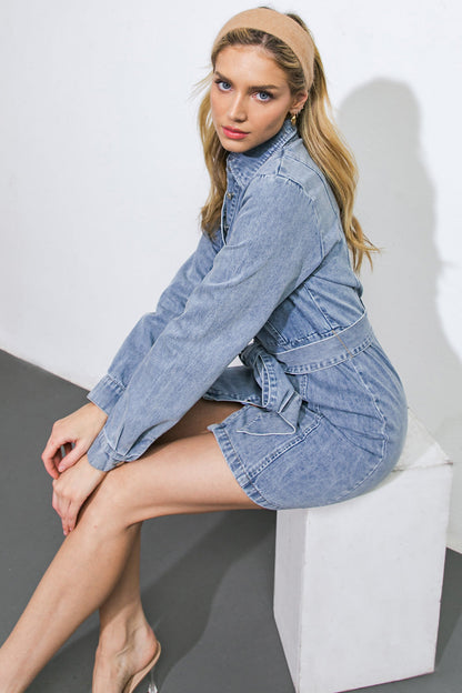 BE A LIGHT DENIM MINI DRESS