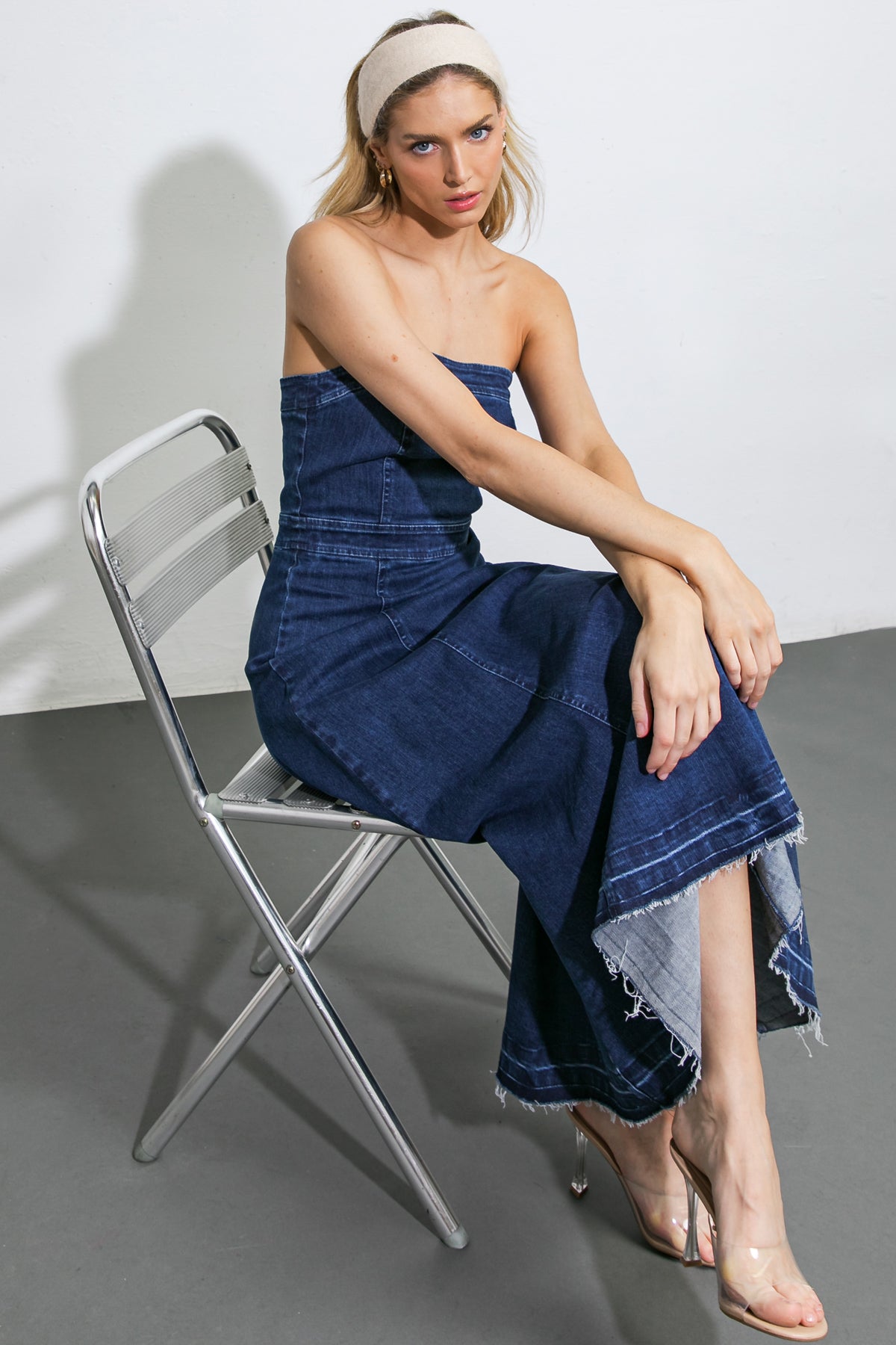 HERE GOES NOTHING DENIM MIDI DRESS Flying Tomato