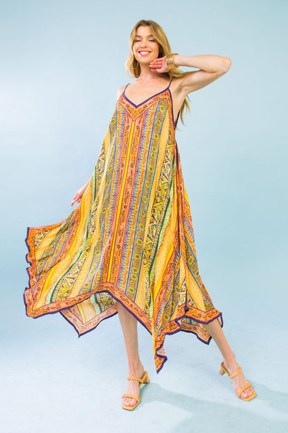 Loving Endeavor Hanky Dress with colorful pattern and unique hem, perfect for versatile fashion.