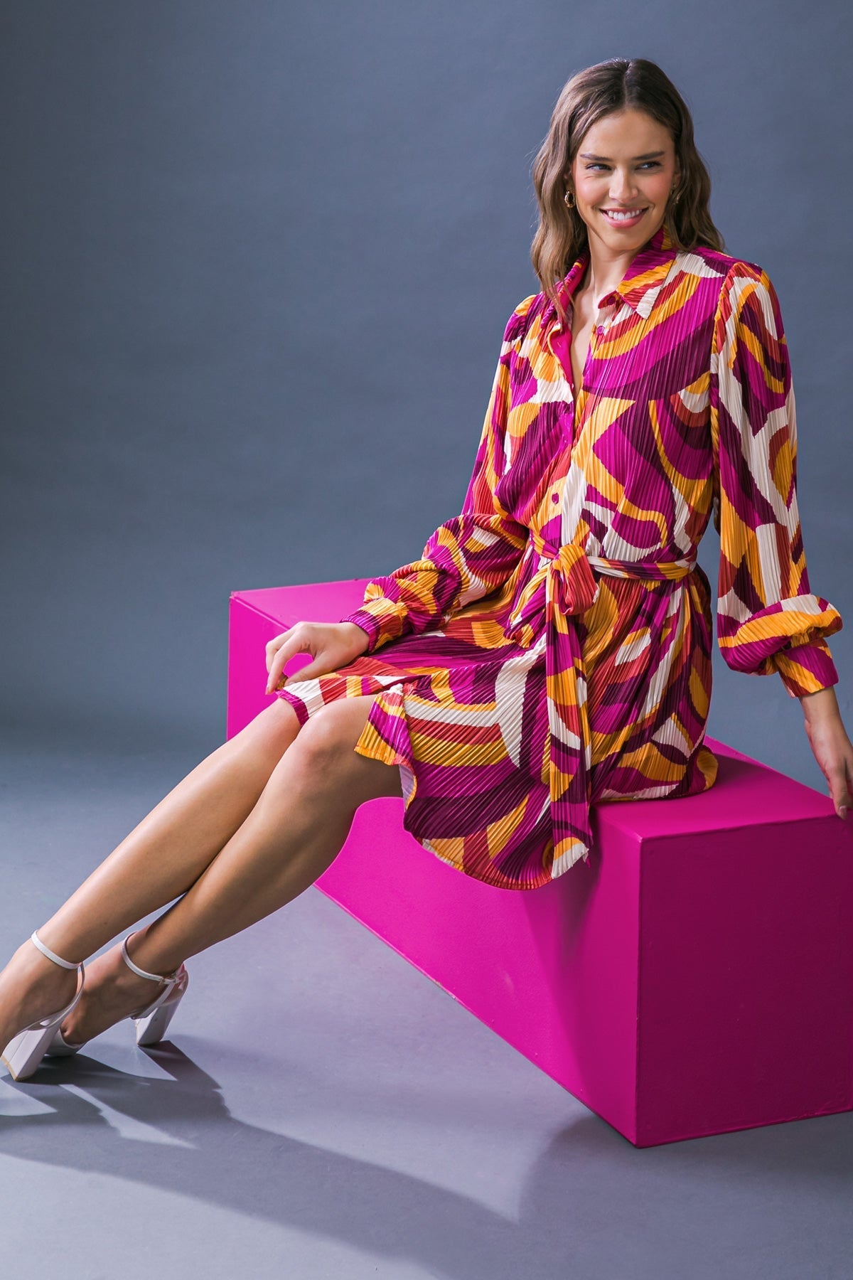 GET ON BOARD WOVEN PLISSE MINI DRESS Flying Tomato