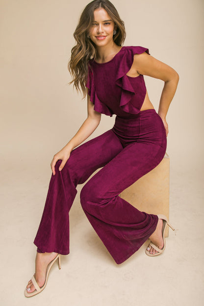 SENSATIONAL SWEETHEART SUEDE JUMPSUIT