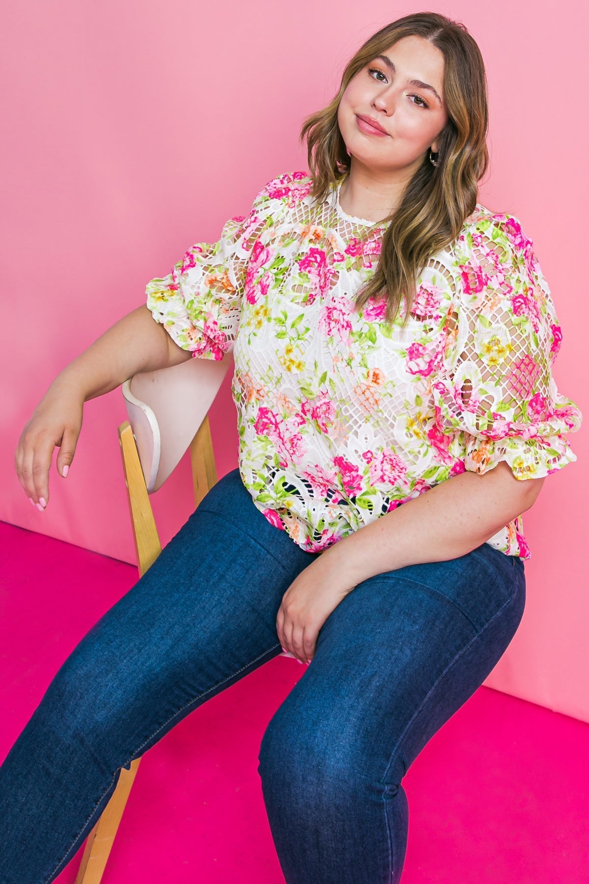 BLISS ME FLORAL WOVEN LACE TOP Flying Tomato