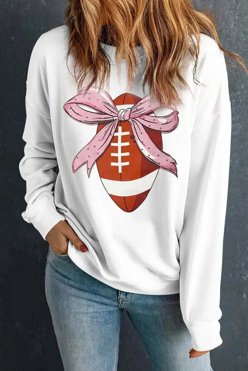 Football Round Neck Long Sleeve Sweatshirt - Love Salve 