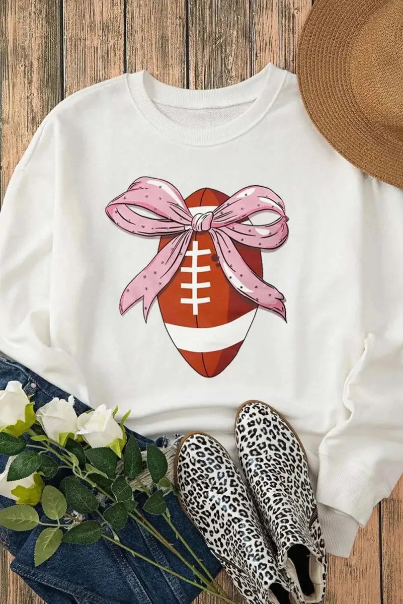 Football Round Neck Long Sleeve Sweatshirt - Love Salve 