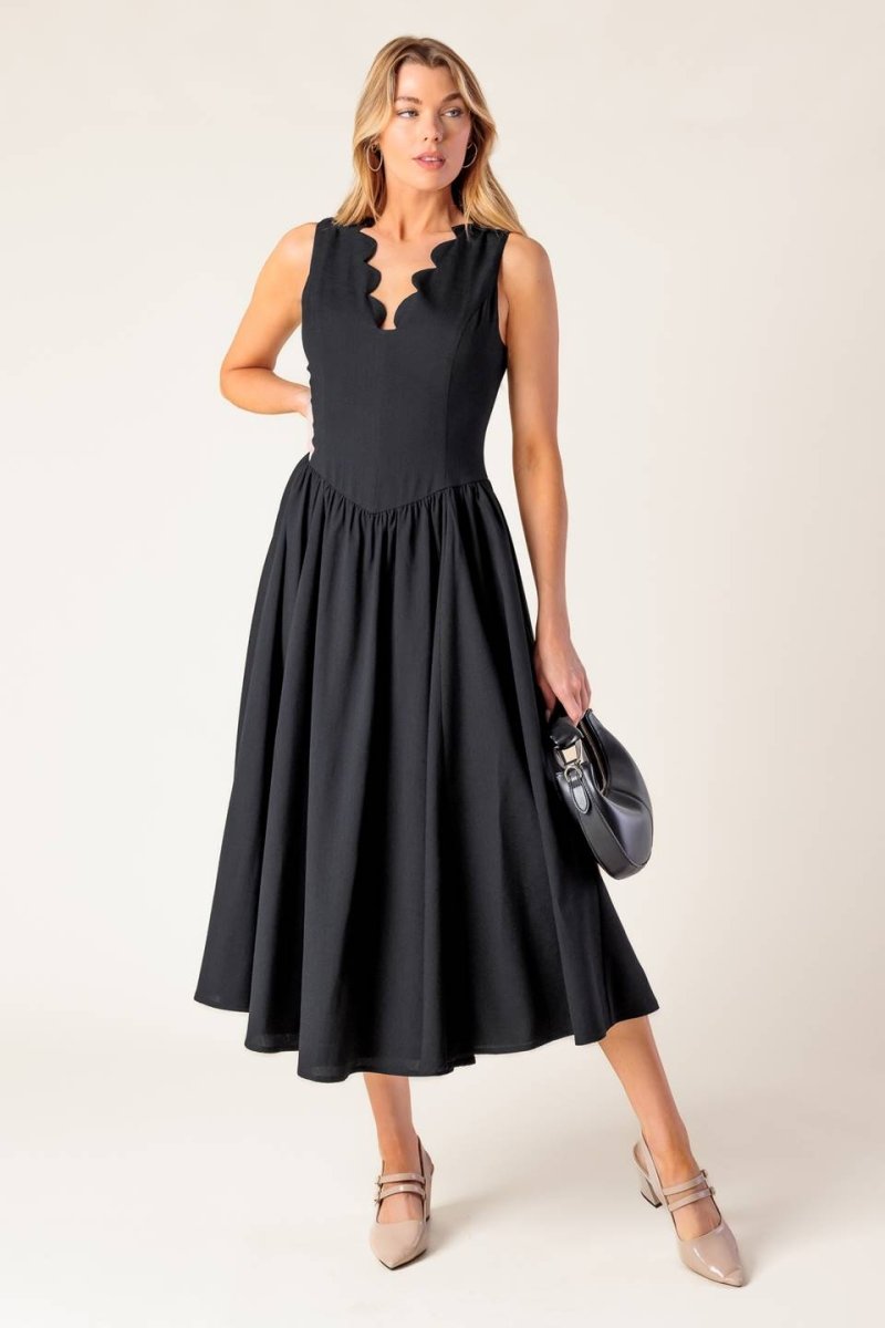 FOR THE RECORD BLACK WOVEN MIDI DRESS - Love Salve