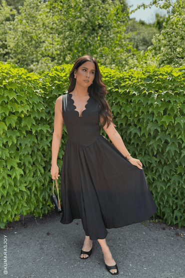 FOR THE RECORD BLACK WOVEN MIDI DRESS - Love Salve