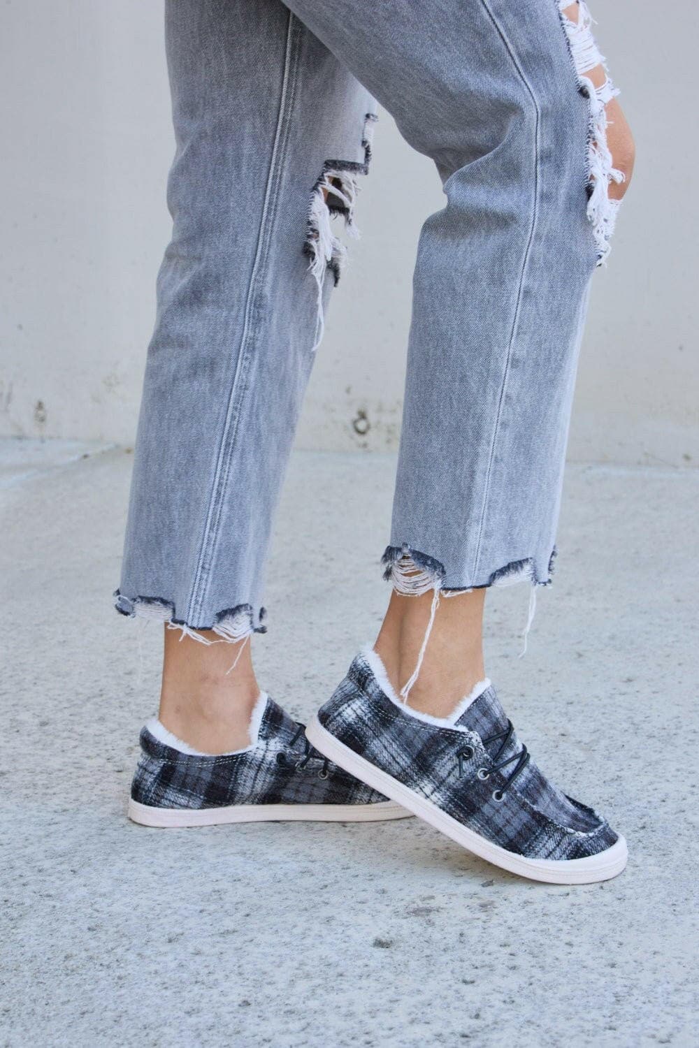 Forever Link Plaid Plush Flat Sneakers - Love Salve