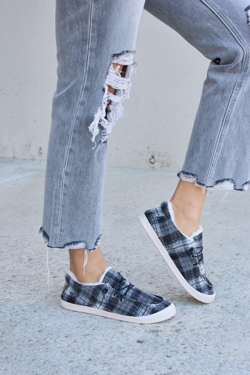 Forever Link Plaid Plush Flat Sneakers - Love Salve