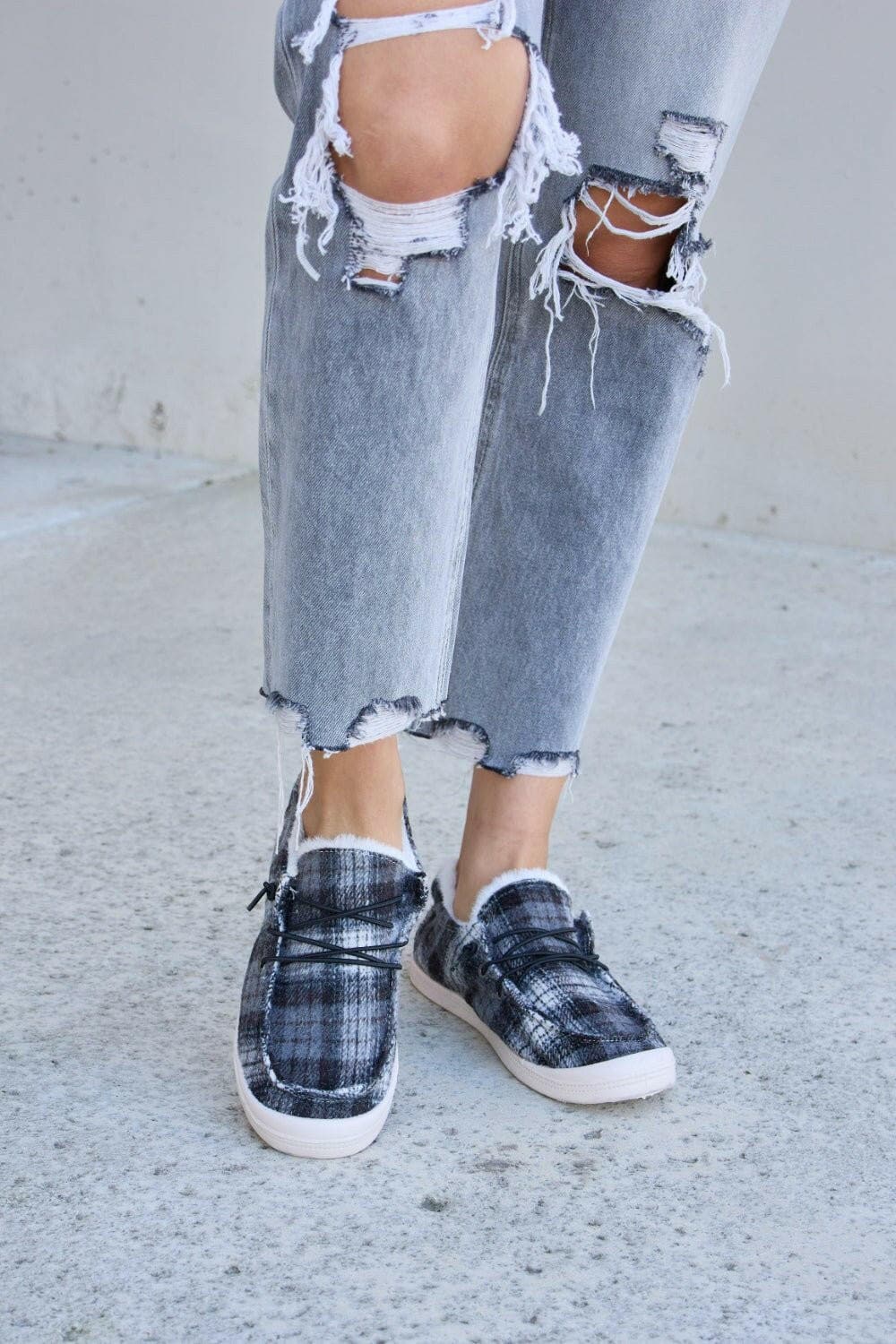 Forever Link Plaid Plush Flat Sneakers - Love Salve