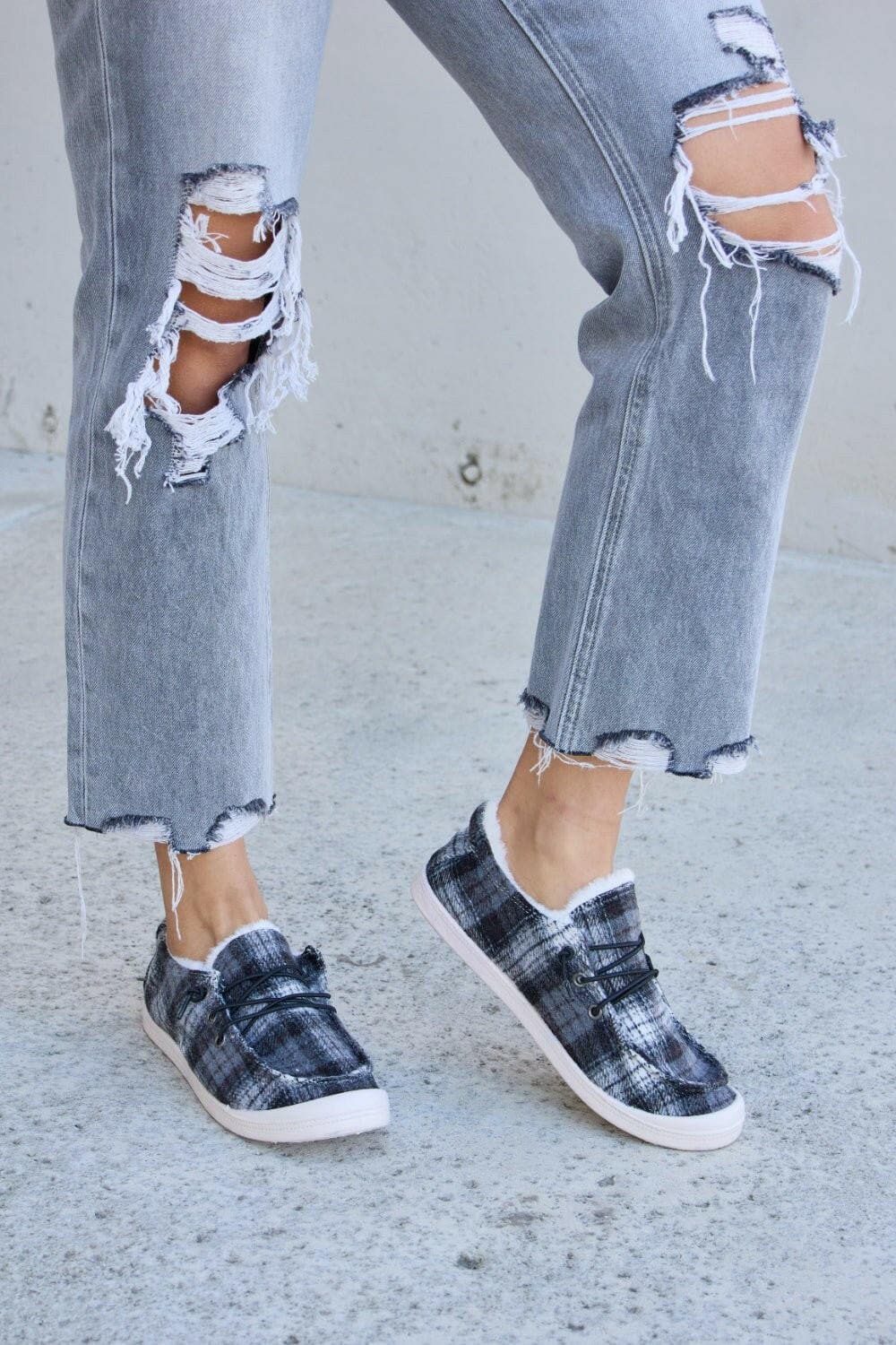 Forever Link Plaid Plush Flat Sneakers - Love Salve