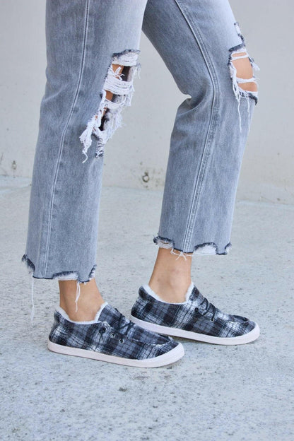 Forever Link Plaid Plush Flat Sneakers - Love Salve