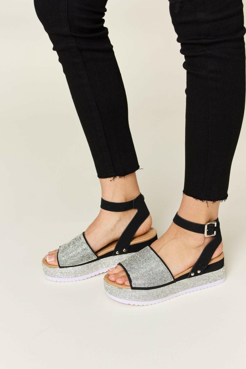 Forever Link Rhinestone Buckle Strappy Wedge Sandals - Love Salve