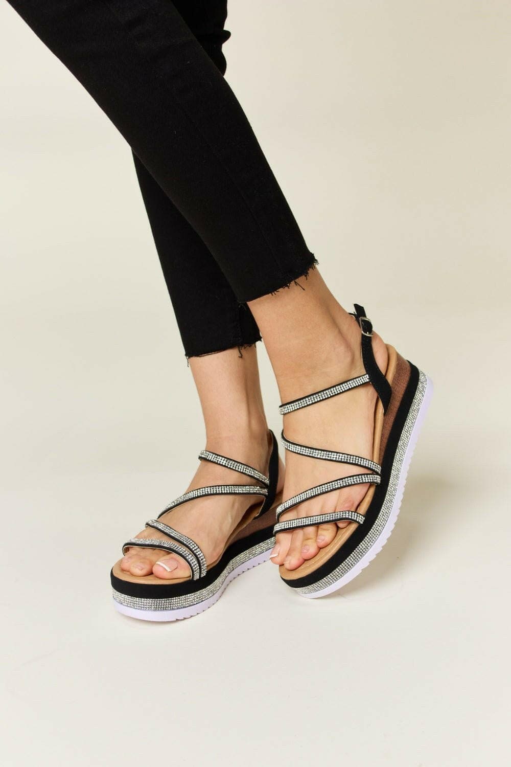 Forever Link Rhinestone Strappy Wedge Sandals - Love Salve